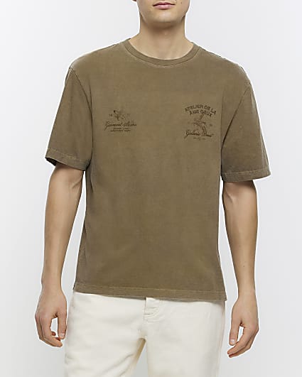 Washed brown oversized fit graphic t-shirt