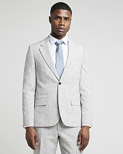 Grey slim fit textured suit jacket