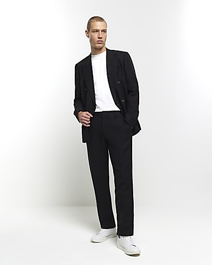 Black Slim Fit Linen Blend Suit Trousers