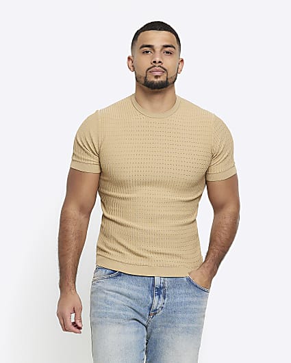 Stone muscle fit brick knit t-shirt