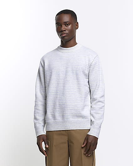 Blue slim fit wool blend crew jumper