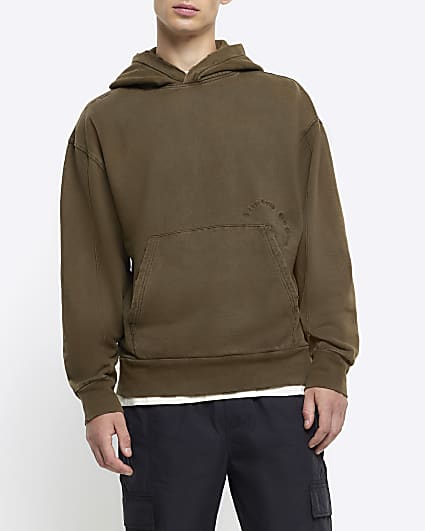 Khaki Oversized Washed Hoodie