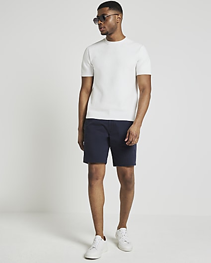 Navy slim fit casual chino shorts