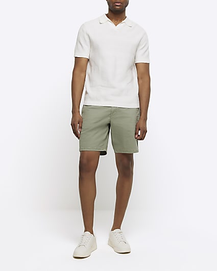 Green slim fit casual chino shorts