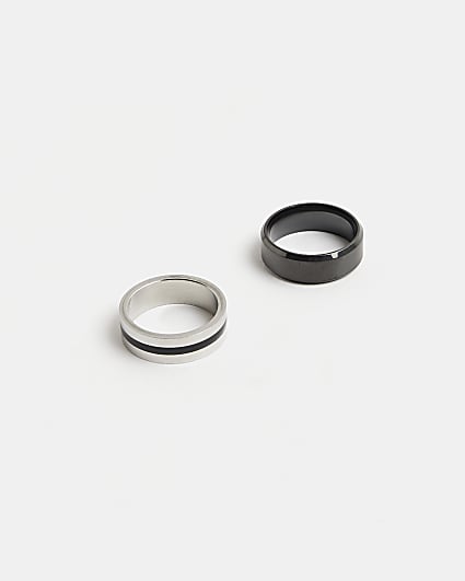 Black Steel Rings Pack Of 2