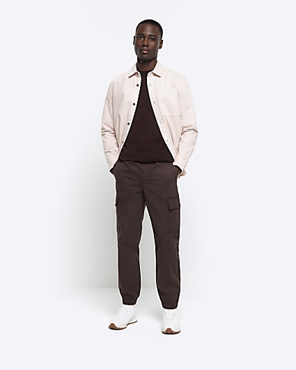 Brown regular fit seam cargo trousers