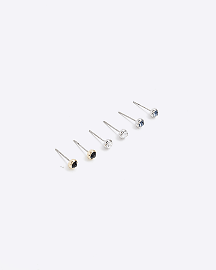 3 Pack silver colour stud earrings