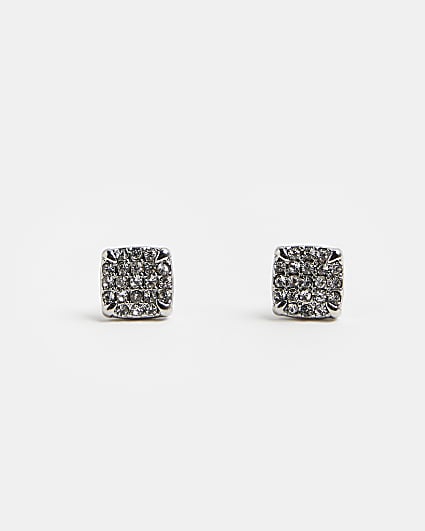 Silver colour square stud earrings