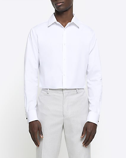 White slim double cuff premium smart shirt