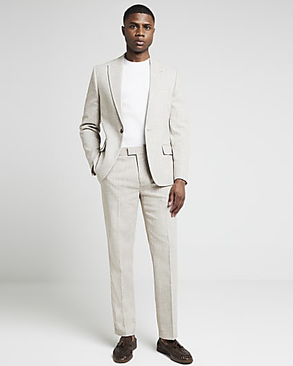 Beige slim fit texture suit jacket