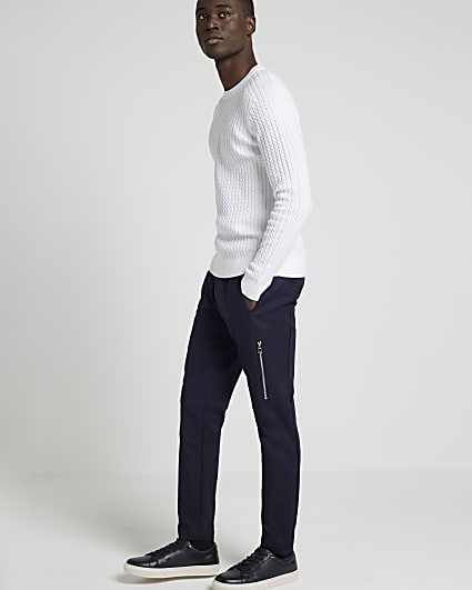 Navy slim fit zip cargo trousers