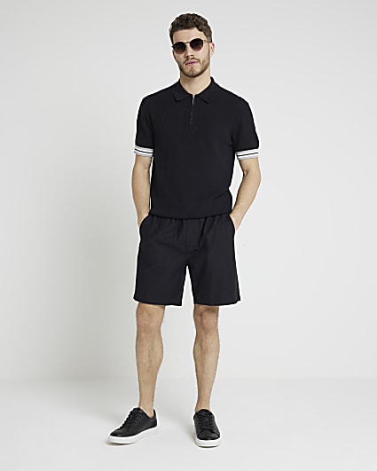 Black regular fit pull on casual shorts