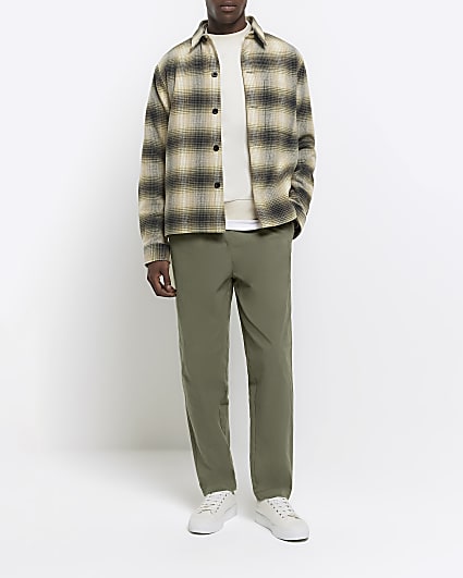 Khaki regular fit pull on trousers