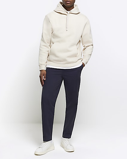 Navy regular fit pull on trousers