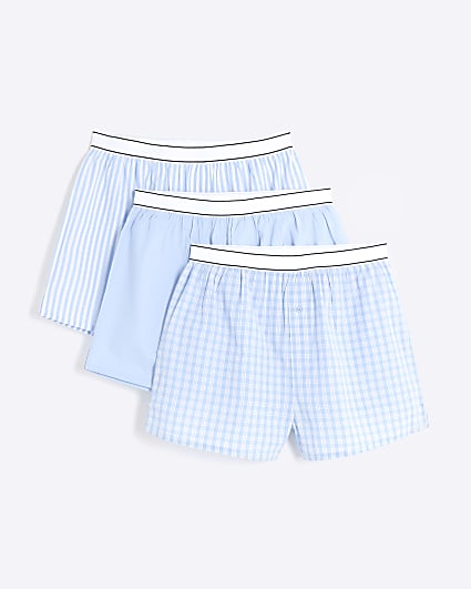 3PK blue check boxer shorts