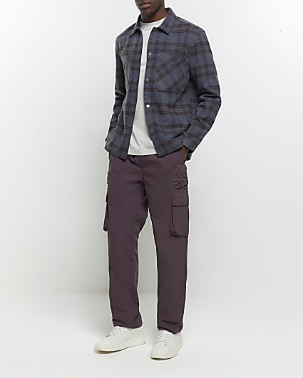 Purple regular fit elasticated cargo trousers