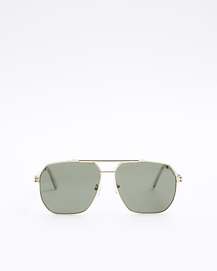 Gold rim navigator sunglasses