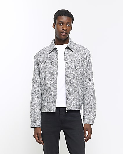 Black regular fit textured jacket