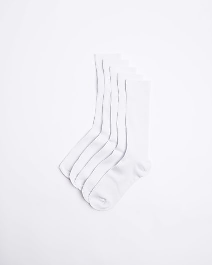 5PK white rib ankle socks