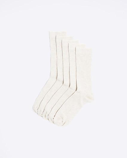 5PK Ecru ribbed ankle socks