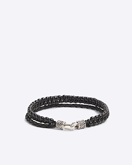 Black Bead Plait Bracelet