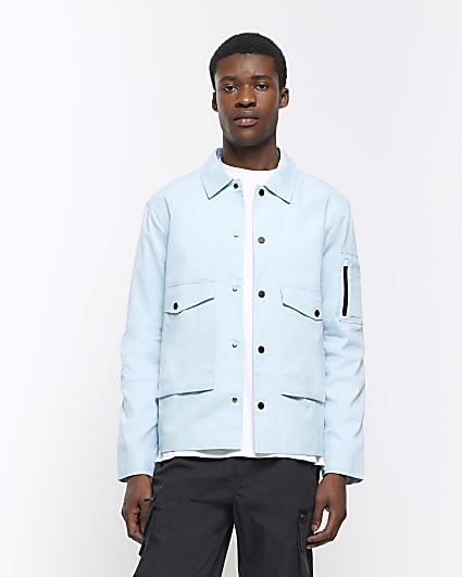 Blue regular fit tech utility shacket