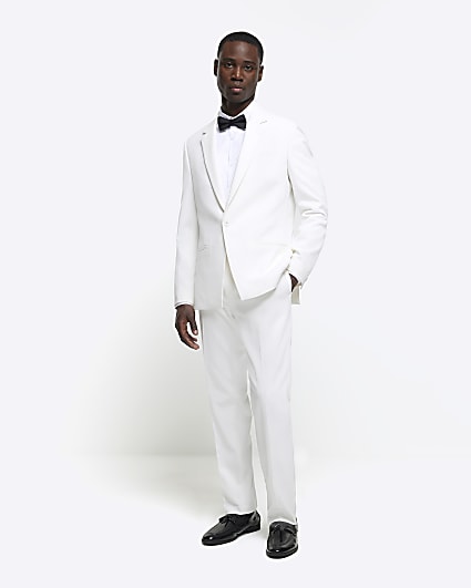 White slim fit crepe tux trousers