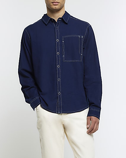 Navy regular fit stitch detail shirt