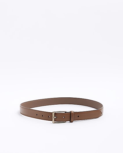 Brown faux leather buckle belt