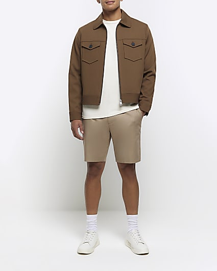 Beige slim fit chino shorts