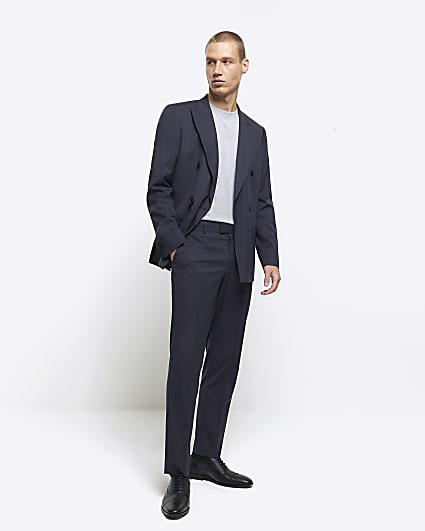 Grey slim fit herringbone suit trousers