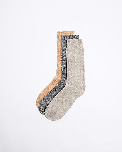 3PK Beige boot socks