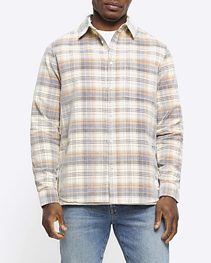 Stone Regular Fit Bleach Check Shirt