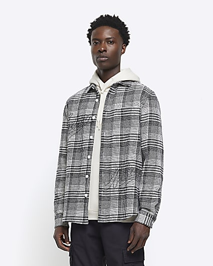 Black regular fit embroidered check shirt