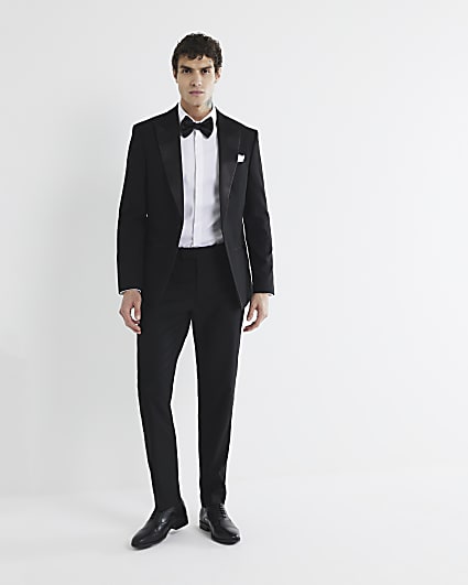 Black Stretch Slim Fit Tuxedo Trousers