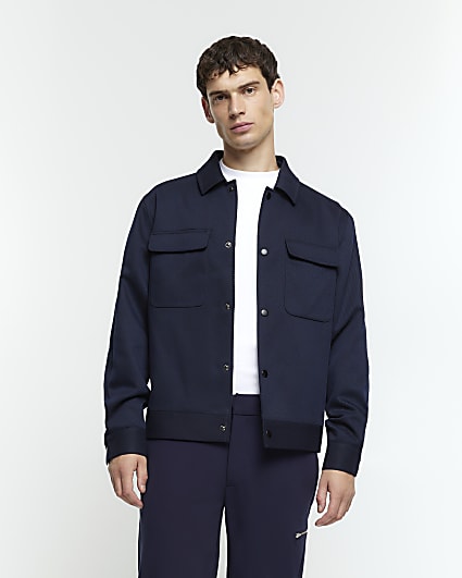 Navy regular fit twill overshirt