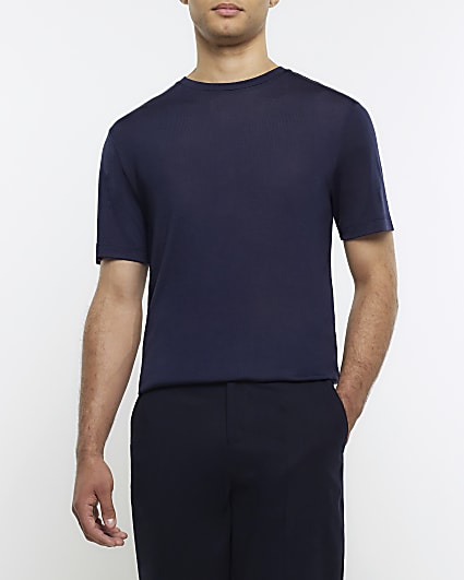 Navy slim fit slinky t-shirt