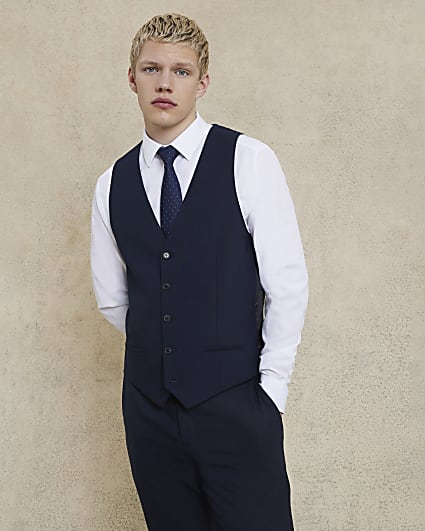 Navy slim fit waistcoat