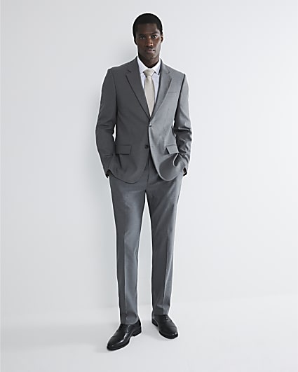 Grey Stretch Slim Fit Suit Trousers