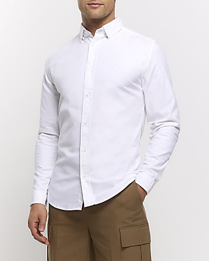 White muscle fit oxford smart shirt