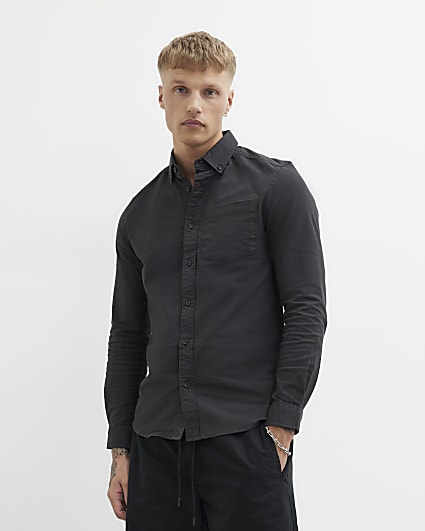 Black Muscle Fit Oxford Smart Shirt