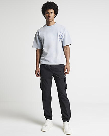 Black regular fit cargo trousers