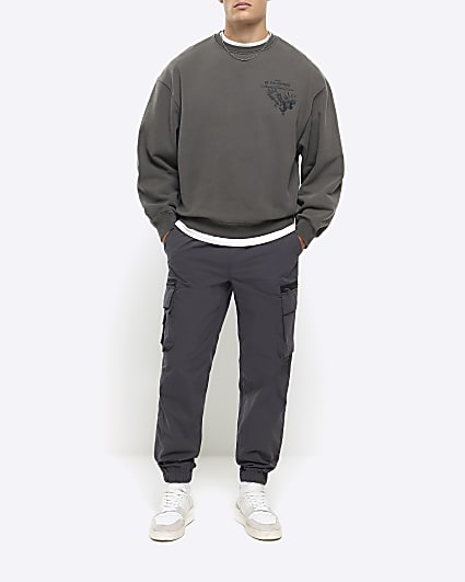 Dark grey regular fit cargo trousers