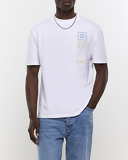 White regular fit cross stitch t-shirt