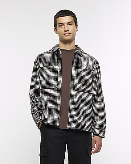 Black regular fit dogtooth smart overshirt