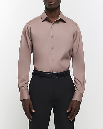 Brown slim fit premium smart shirt