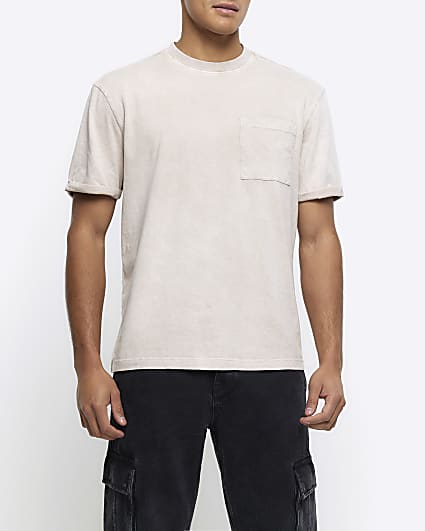 Washed stone regular rolled sleeve t-shirt