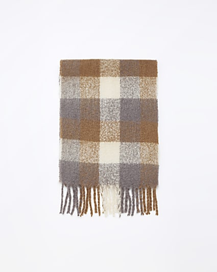 Beige check oversized scarf