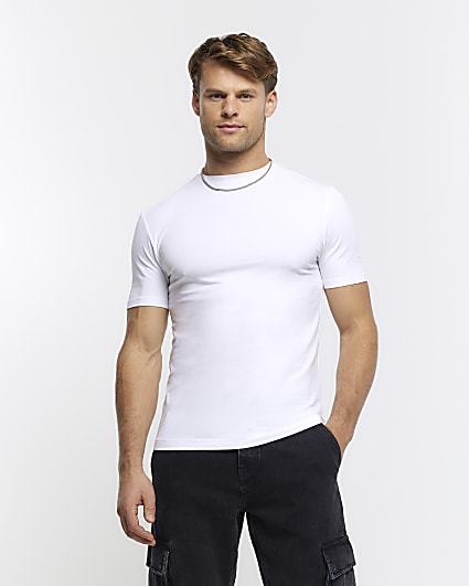 White muscle fit stretch T-shirt
