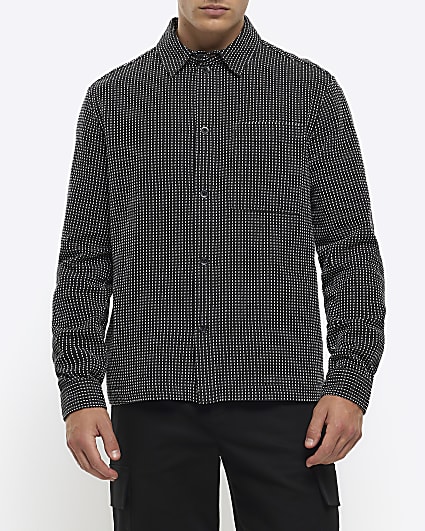 Black regular fit textured long sleeve shirt